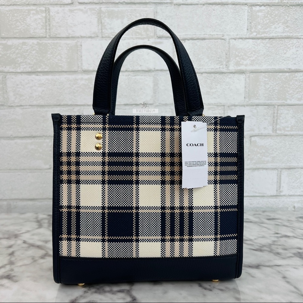 Coach Dempsey Tote 22 With Garden Plaid Print And Coach Patch Crossbody Midnight - Picture 7 of 13